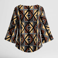 Mali Mud Cloth Legacy Pattern Kimono Sleeve Blouse Ethnic Geometry Style - Wonder Print Shop