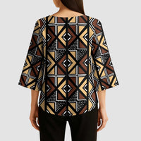 Mali Mud Cloth Legacy Pattern Kimono Sleeve Blouse Ethnic Geometry Style - Wonder Print Shop