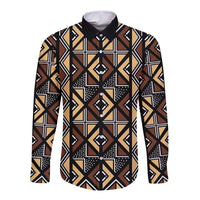 Mali Mud Cloth Legacy Pattern Long Sleeve Button Shirt Ethnic Geometry Style - Wonder Print Shop
