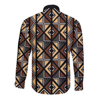 Mali Mud Cloth Legacy Pattern Long Sleeve Button Shirt Ethnic Geometry Style - Wonder Print Shop