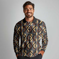 Mali Mud Cloth Legacy Pattern Long Sleeve Polo Shirt Ethnic Geometry Style - Wonder Print Shop