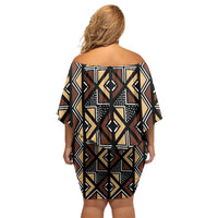 Mali Mud Cloth Legacy Pattern Off Shoulder Short Dress Ethnic Geometry Style - Wonder Print Shop
