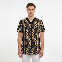Mali Mud Cloth Legacy Pattern Scrub Top Ethnic Geometry Style - Wonder Print Shop