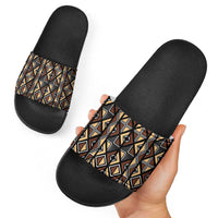 Mali Mud Cloth Legacy Pattern Slide Sandals Ethnic Geometry Style - Wonder Print Shop