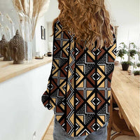 Mali Mud Cloth Legacy Pattern Women Casual Shirt Ethnic Geometry Style - Wonder Print Shop