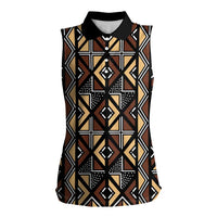 Mali Mud Cloth Legacy Pattern Women Sleeveless Polo Shirt Ethnic Geometry Style - Wonder Print Shop