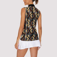 Mali Mud Cloth Legacy Pattern Women Sleeveless Polo Shirt Ethnic Geometry Style - Wonder Print Shop