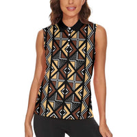 Mali Mud Cloth Legacy Pattern Women Sleeveless Polo Shirt Ethnic Geometry Style - Wonder Print Shop
