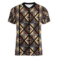 Mali Mud Cloth Legacy Pattern Women V-Neck T-Shirt Ethnic Geometry Style - Wonder Print Shop