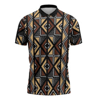 Mali Mud Cloth Legacy Pattern Zipper Polo Shirt Ethnic Geometry Style - Wonder Print Shop
