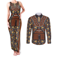 Mali Mud Cloth African Village Couples Matching Tank Maxi Dress and Long Sleeve Button Shirt Ethnic Geometry Style - Wonder Print Shop