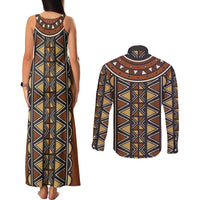 Mali Mud Cloth African Village Couples Matching Tank Maxi Dress and Long Sleeve Button Shirt Ethnic Geometry Style - Wonder Print Shop