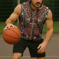 Mali Mud Cloth African Village Sleeveless Zip Hoodie Ethnic Geometry Style - Wonder Print Shop