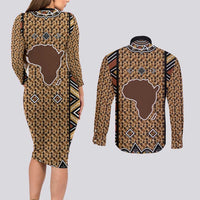 Mali Mud Cloth Leopards Legacy Couples Matching Long Sleeve Bodycon Dress and Long Sleeve Button Shirt Tribal Village - Wonder Print Shop