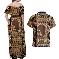Mali Mud Cloth Leopards Legacy Couples Matching Off Shoulder Maxi Dress and Hawaiian Shirt Tribal Village - Wonder Print Shop