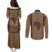 Mali Mud Cloth Leopards Legacy Couples Matching Puletasi and Long Sleeve Button Shirt Tribal Village - Wonder Print Shop