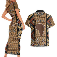 Mali Mud Cloth Leopards Legacy Couples Matching Short Sleeve Bodycon Dress and Hawaiian Shirt Tribal Village - Wonder Print Shop