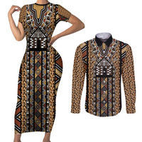 Mali Mud Cloth Leopards Legacy Couples Matching Short Sleeve Bodycon Dress and Long Sleeve Button Shirt Tribal Village - Wonder Print Shop