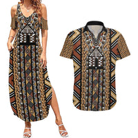 Mali Mud Cloth Leopards Legacy Couples Matching Summer Maxi Dress and Hawaiian Shirt Tribal Village - Wonder Print Shop
