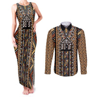 Mali Mud Cloth Leopards Legacy Couples Matching Tank Maxi Dress and Long Sleeve Button Shirt Tribal Village - Wonder Print Shop