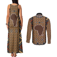 Mali Mud Cloth Leopards Legacy Couples Matching Tank Maxi Dress and Long Sleeve Button Shirt Tribal Village - Wonder Print Shop