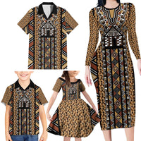 Mali Mud Cloth Leopards Legacy Family Matching Long Sleeve Bodycon Dress and Hawaiian Shirt Tribal Village - Wonder Print Shop