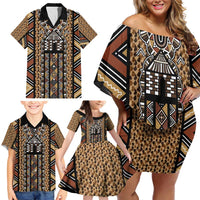 Mali Mud Cloth Leopards Legacy Family Matching Off Shoulder Short Dress and Hawaiian Shirt Tribal Village - Wonder Print Shop