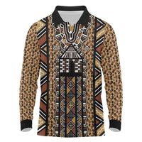 Mali Mud Cloth Leopards Legacy Long Sleeve Polo Shirt Tribal Village - Wonder Print Shop