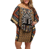Mali Mud Cloth Leopards Legacy Off Shoulder Short Dress Tribal Village - Wonder Print Shop