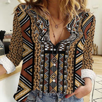 Mali Mud Cloth Leopards Legacy Women Casual Shirt Tribal Village - Wonder Print Shop