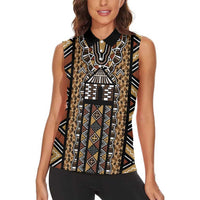 Mali Mud Cloth Leopards Legacy Women Sleeveless Polo Shirt Tribal Village - Wonder Print Shop