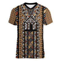 Mali Mud Cloth Leopards Legacy Women V-Neck T-Shirt Tribal Village - Wonder Print Shop