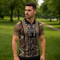 Mali Mud Cloth Leopards Legacy Zipper Polo Shirt Tribal Village - Wonder Print Shop