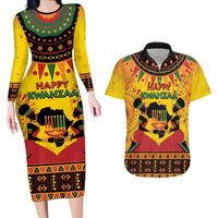 Kwanzaa Holiday Couples Matching Long Sleeve Bodycon Dress and Hawaiian Shirt African Pattern - Wonder Print Shop