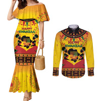 Kwanzaa Holiday Couples Matching Mermaid Dress and Long Sleeve Button Shirt African Pattern