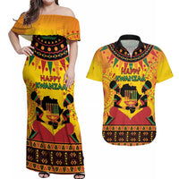 Kwanzaa Holiday Couples Matching Off Shoulder Maxi Dress and Hawaiian Shirt African Pattern - Wonder Print Shop