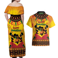Kwanzaa Holiday Couples Matching Off Shoulder Maxi Dress and Hawaiian Shirt African Pattern - Wonder Print Shop