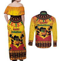Kwanzaa Holiday Couples Matching Off Shoulder Maxi Dress and Long Sleeve Button Shirt African Pattern - Wonder Print Shop