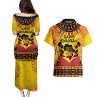 Kwanzaa Holiday Couples Matching Puletasi and Hawaiian Shirt African Pattern - Wonder Print Shop