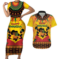 Kwanzaa Holiday Couples Matching Short Sleeve Bodycon Dress and Hawaiian Shirt African Pattern - Wonder Print Shop