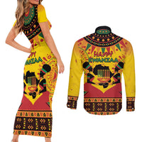 Kwanzaa Holiday Couples Matching Short Sleeve Bodycon Dress and Long Sleeve Button Shirt African Pattern - Wonder Print Shop
