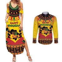 Kwanzaa Holiday Couples Matching Summer Maxi Dress and Long Sleeve Button Shirt African Pattern - Wonder Print Shop