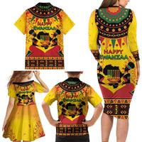 Kwanzaa Holiday Family Matching Long Sleeve Bodycon Dress and Hawaiian Shirt African Pattern - Wonder Print Shop