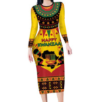 Kwanzaa Holiday Family Matching Long Sleeve Bodycon Dress and Hawaiian Shirt African Pattern - Wonder Print Shop