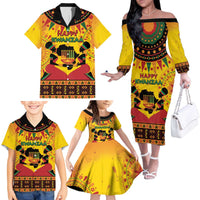 Kwanzaa Holiday Family Matching Off The Shoulder Long Sleeve Dress and Hawaiian Shirt African Pattern - Wonder Print Shop