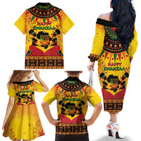 Kwanzaa Holiday Family Matching Off The Shoulder Long Sleeve Dress and Hawaiian Shirt African Pattern - Wonder Print Shop