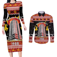 Personalized Nakatomi Plaza Couples Matching Long Sleeve Bodycon Dress and Long Sleeve Button Shirt Christmas Party 1988 - Wonder Print Shop