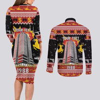 Personalized Nakatomi Plaza Couples Matching Long Sleeve Bodycon Dress and Long Sleeve Button Shirt Christmas Party 1988 - Wonder Print Shop