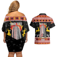 Personalized Nakatomi Plaza Couples Matching Off Shoulder Short Dress and Hawaiian Shirt Christmas Party 1988 - Wonder Print Shop