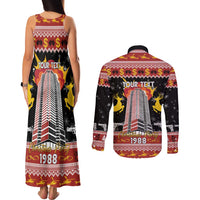 Personalized Nakatomi Plaza Couples Matching Tank Maxi Dress and Long Sleeve Button Shirt Christmas Party 1988 - Wonder Print Shop